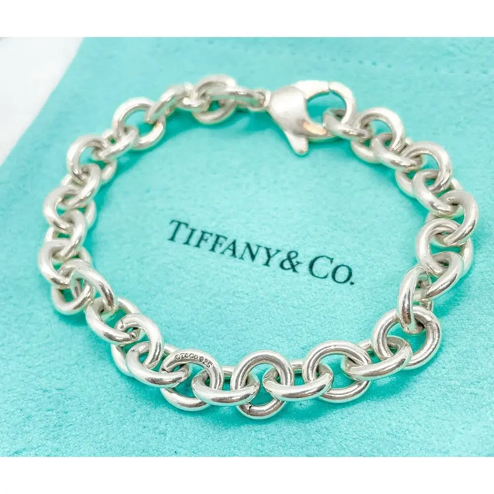 Tiffany & Co. Hallmarked Sterling Silver Oval Link Bracelet 6.75" w/ Pouch - Picture 10 of 10